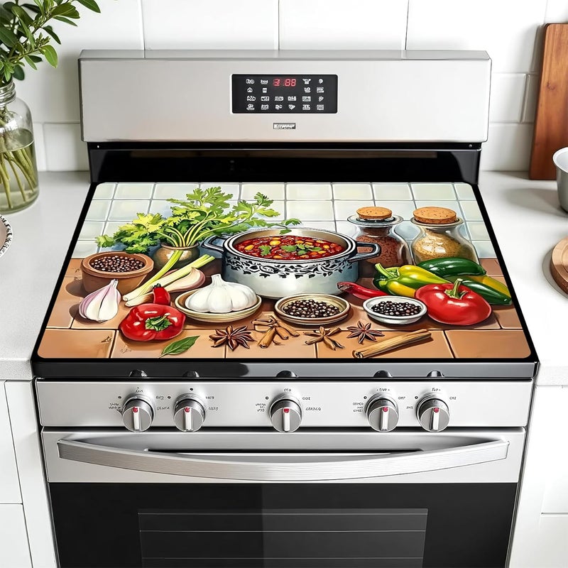 AOHMPT Multi-Design Stove Top Cover for Glass/Electric Stoves - 3-in-1 Heat-Resistant Protector Mat, Non-Slip Drying Rack 28"x20" - Image 1